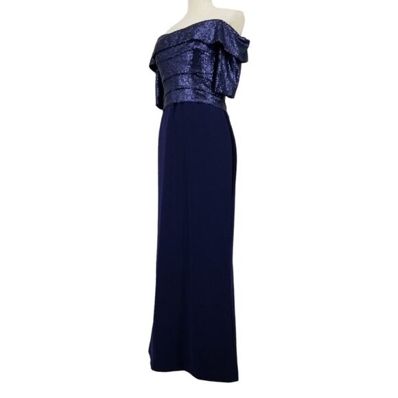 Rene Ruiz Collection Evening Dress 4 Sequins Off The Shoulder Column Navy Blue - Picture 4 of 16